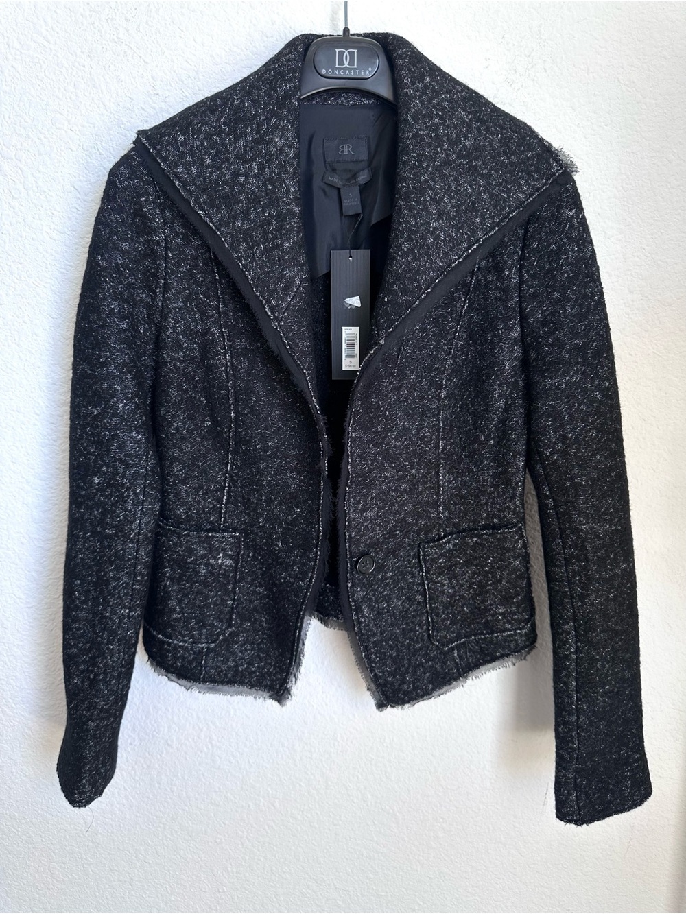 Banana Republic Tweed Edgy Moto Blazer Size Small NWT Grey Italian